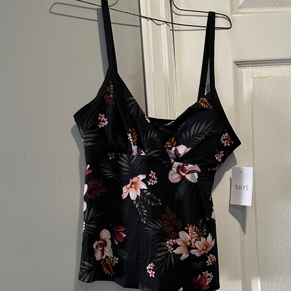 Skye Swimwear Black Tankini Top with Pink Floral Design